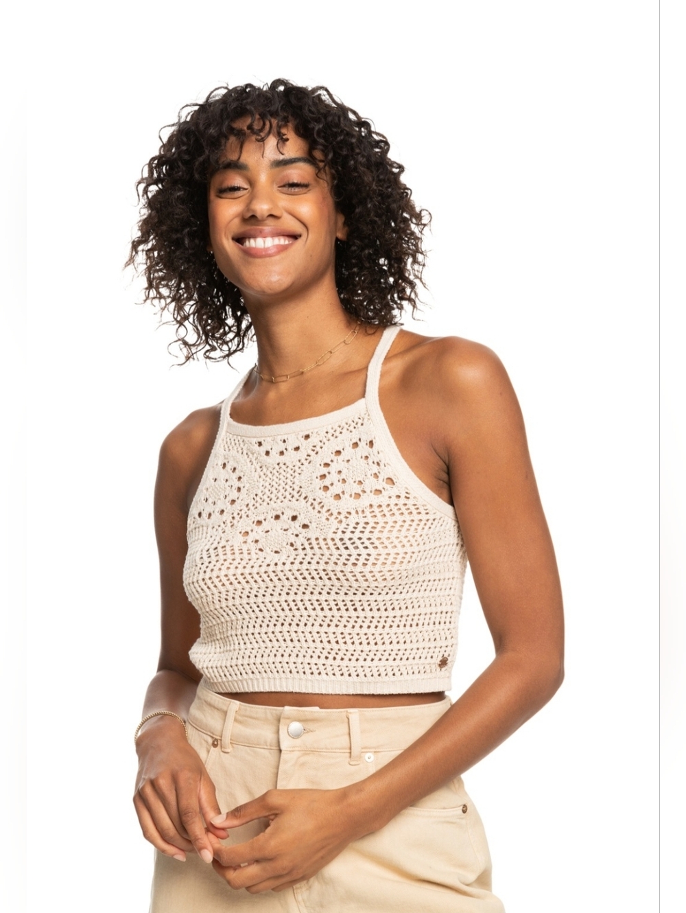 NEW! Roxy Malibu Crush Knitted Halter Top for Women in Beige, Size Large